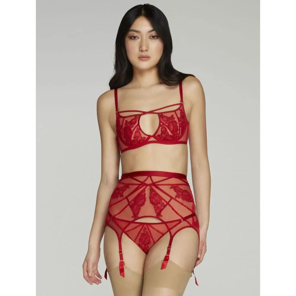 AGENT PROVOCATEUR DEMELZA Red 3 Piece Lingerie Set 36E or 36DD/4/5 - Picture 2 of 8